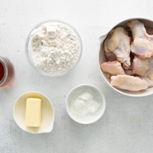 overhead view of ingredients for hot honey chicken wings.