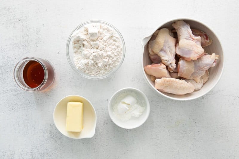 overhead view of ingredients for hot honey chicken wings.
