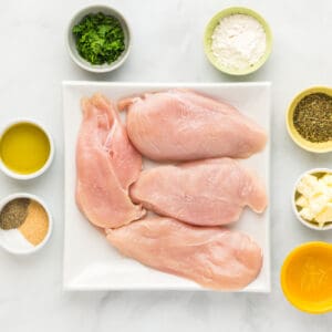 overhead view of ingredients for lemon pepper chicken.