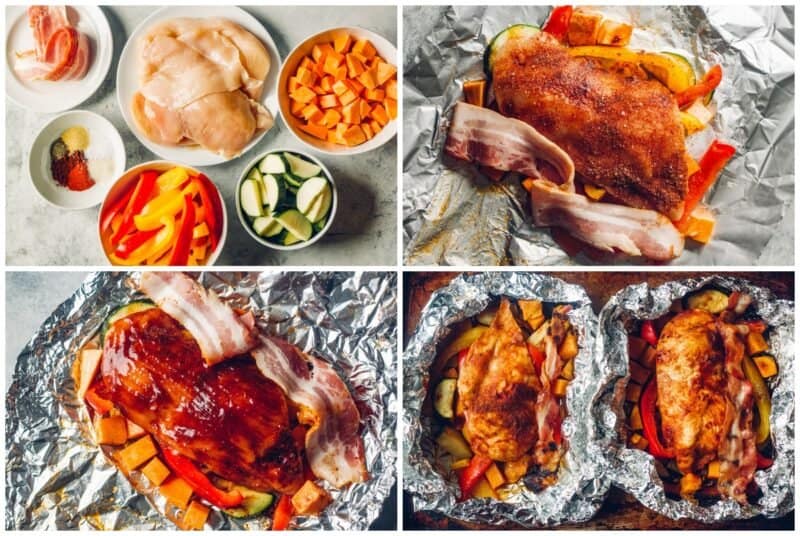 step by step photos for how to make bbq chicken foil packets.