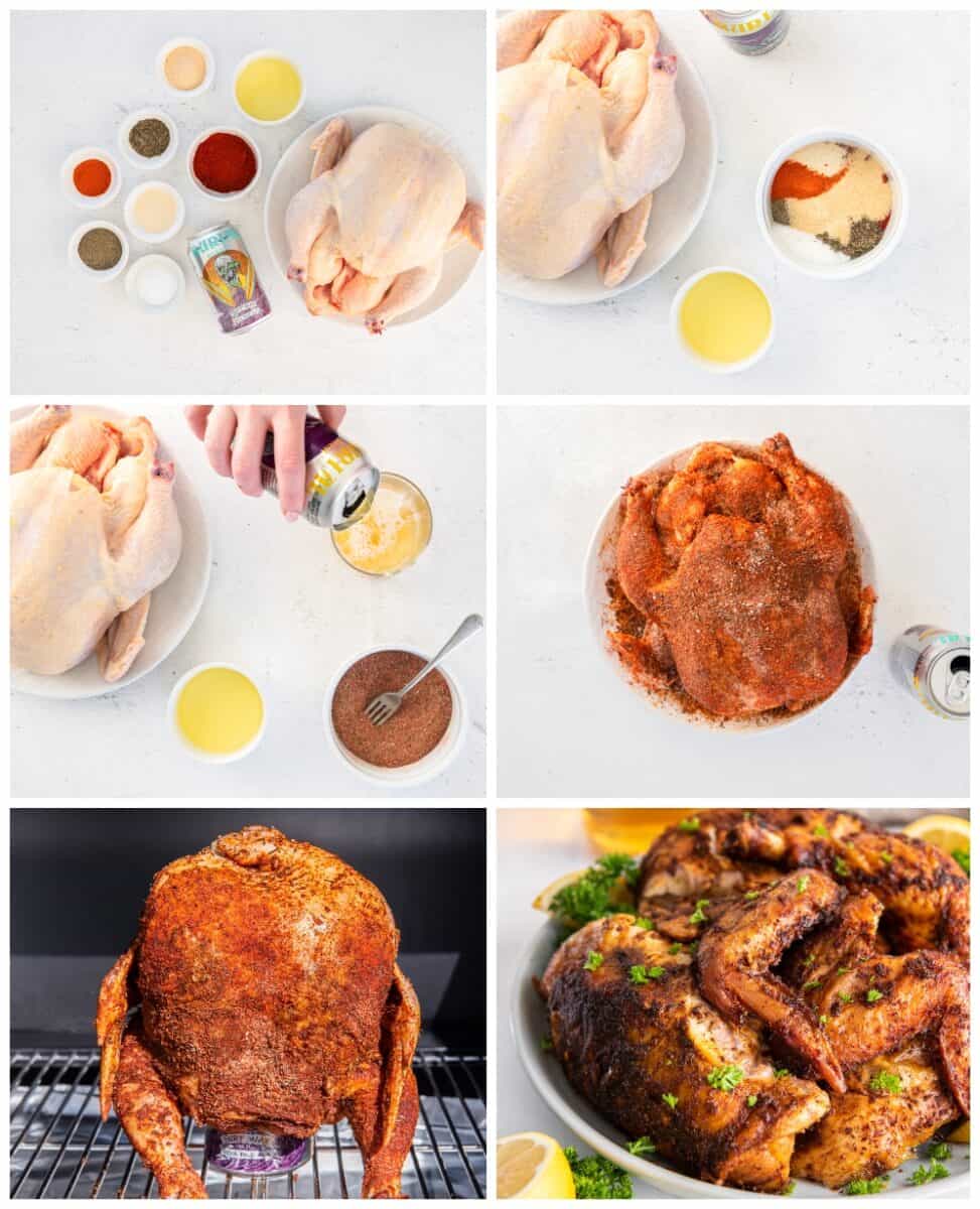 step by step photos for how to make beer can chicken.