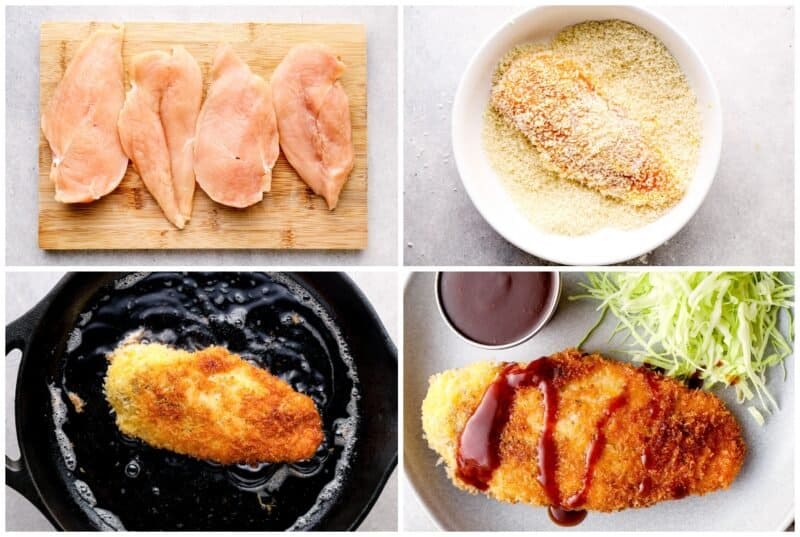 step by step photos for how to make chicken katsu.