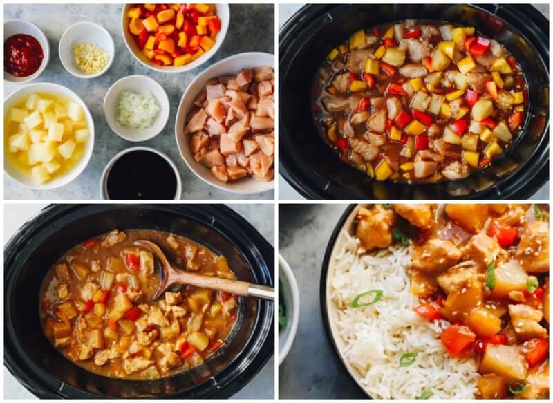 step by step photos for how to make crockpot hawaiian chicken.