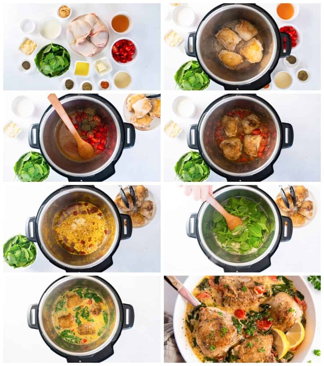 step by step photos for how to make instant pot tuscan chicken.