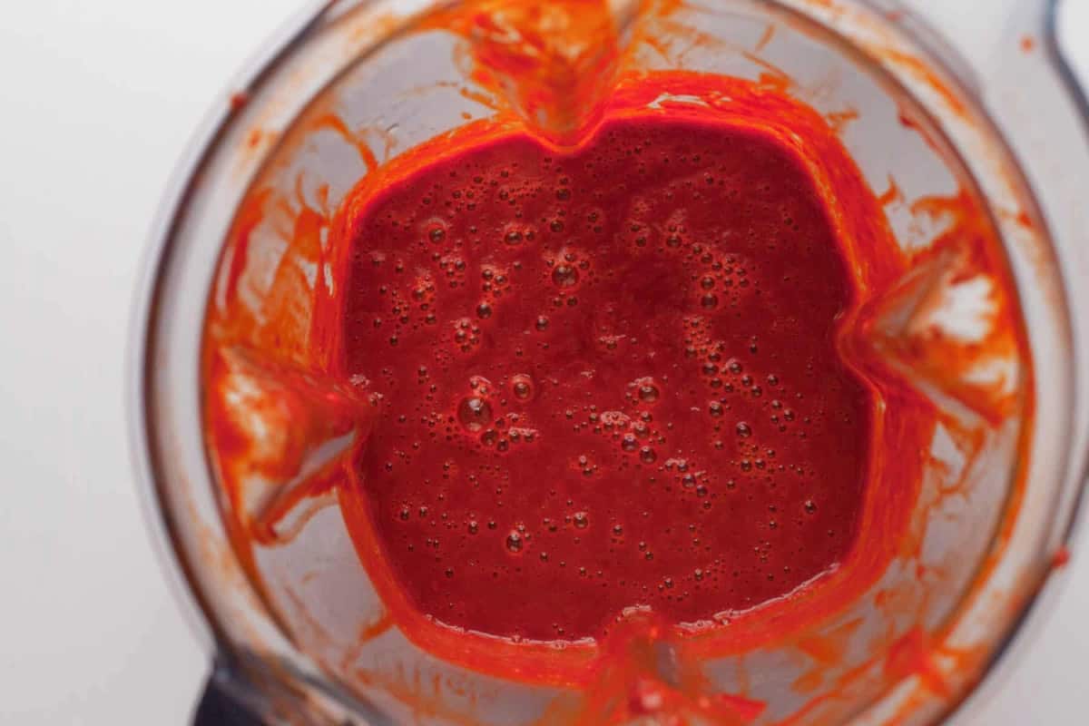 blended hot honey wing sauce in a blender.