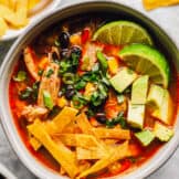 a bowl of tortilla soup with chicken