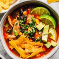 a bowl of tortilla soup with chicken