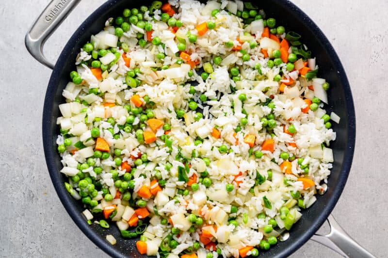 add rice and veggies to the skillet