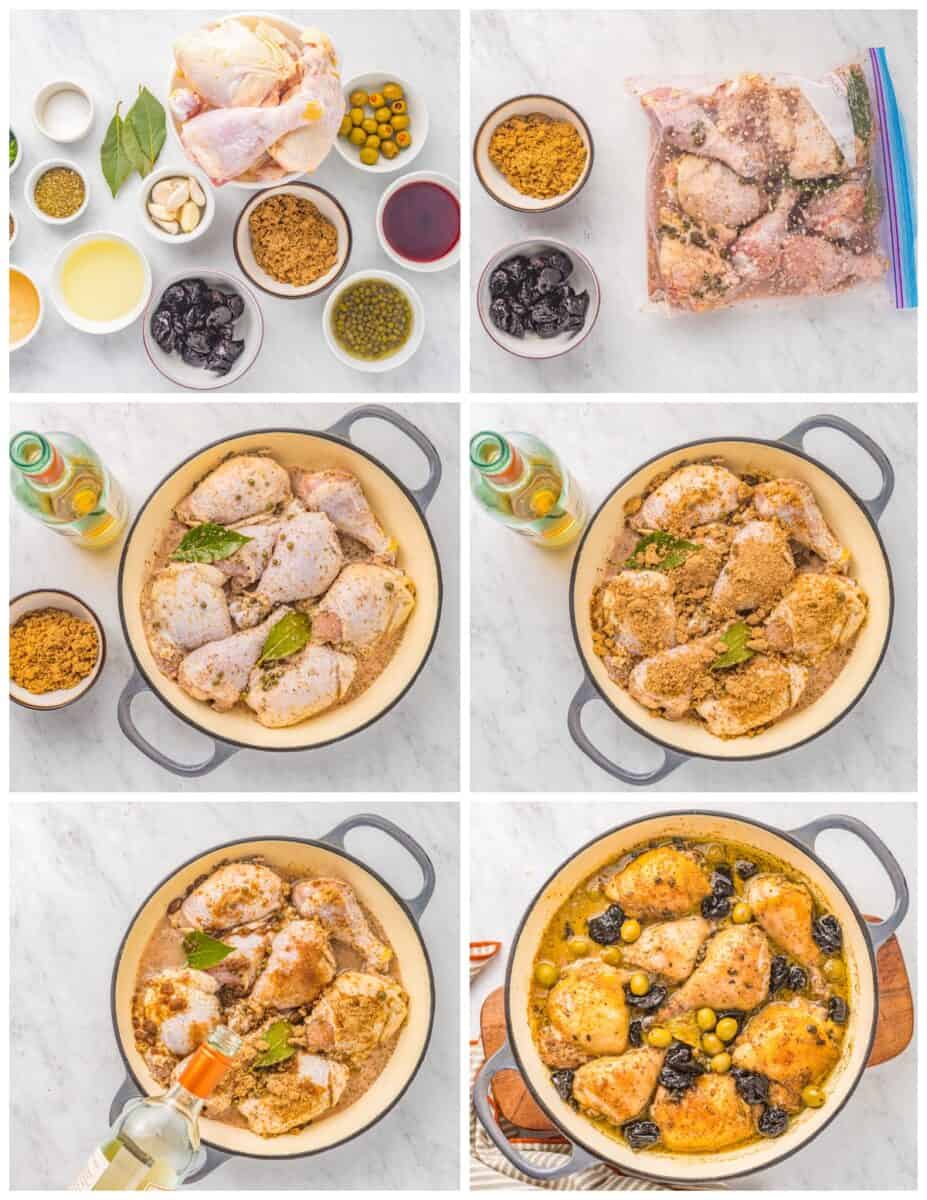step by step photos for how to make chicken marbella.