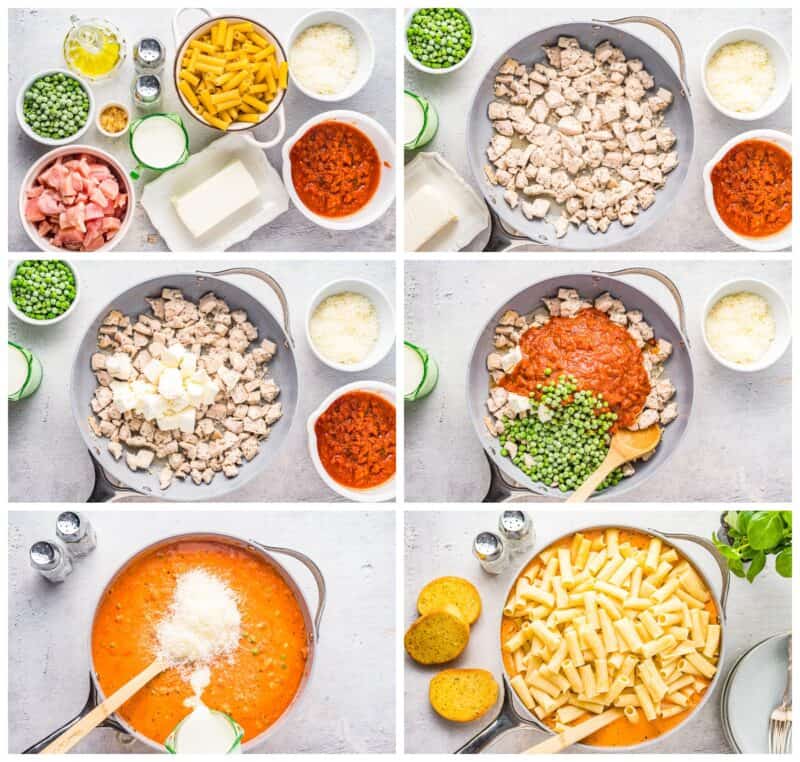 step by step photos for how to make chicken rigatoni.