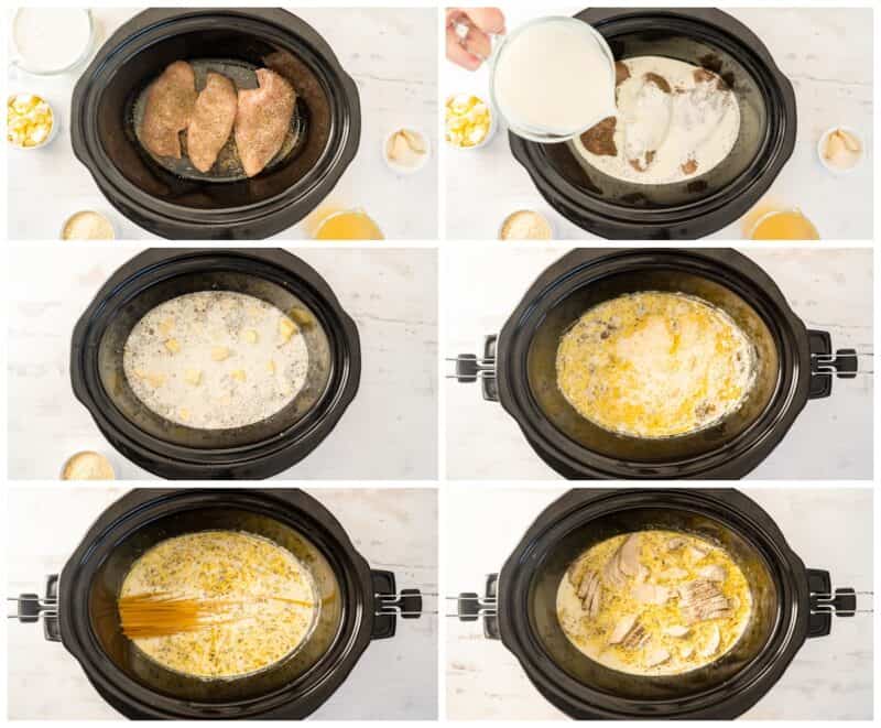 step by step photos for how to make crockpot chicken alfredo.