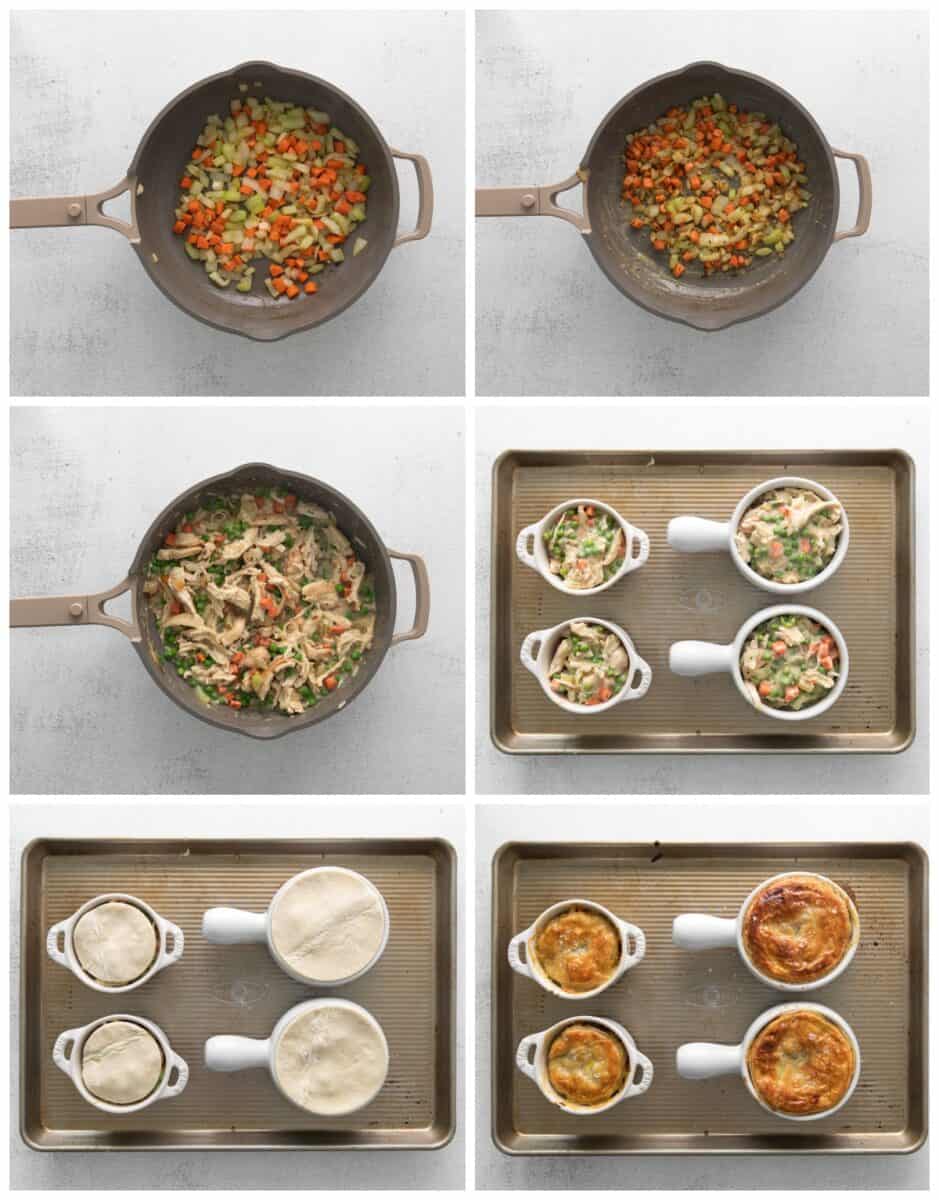 step by step photos for how to make individual chicken pot pies.