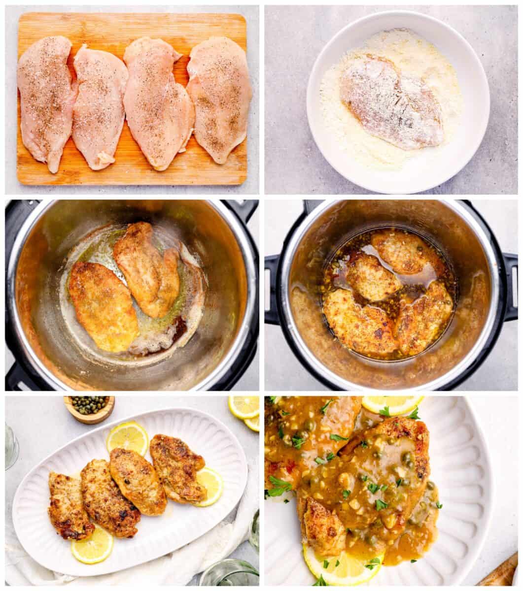 step by step photos for how to make instant pot chicken piccata.