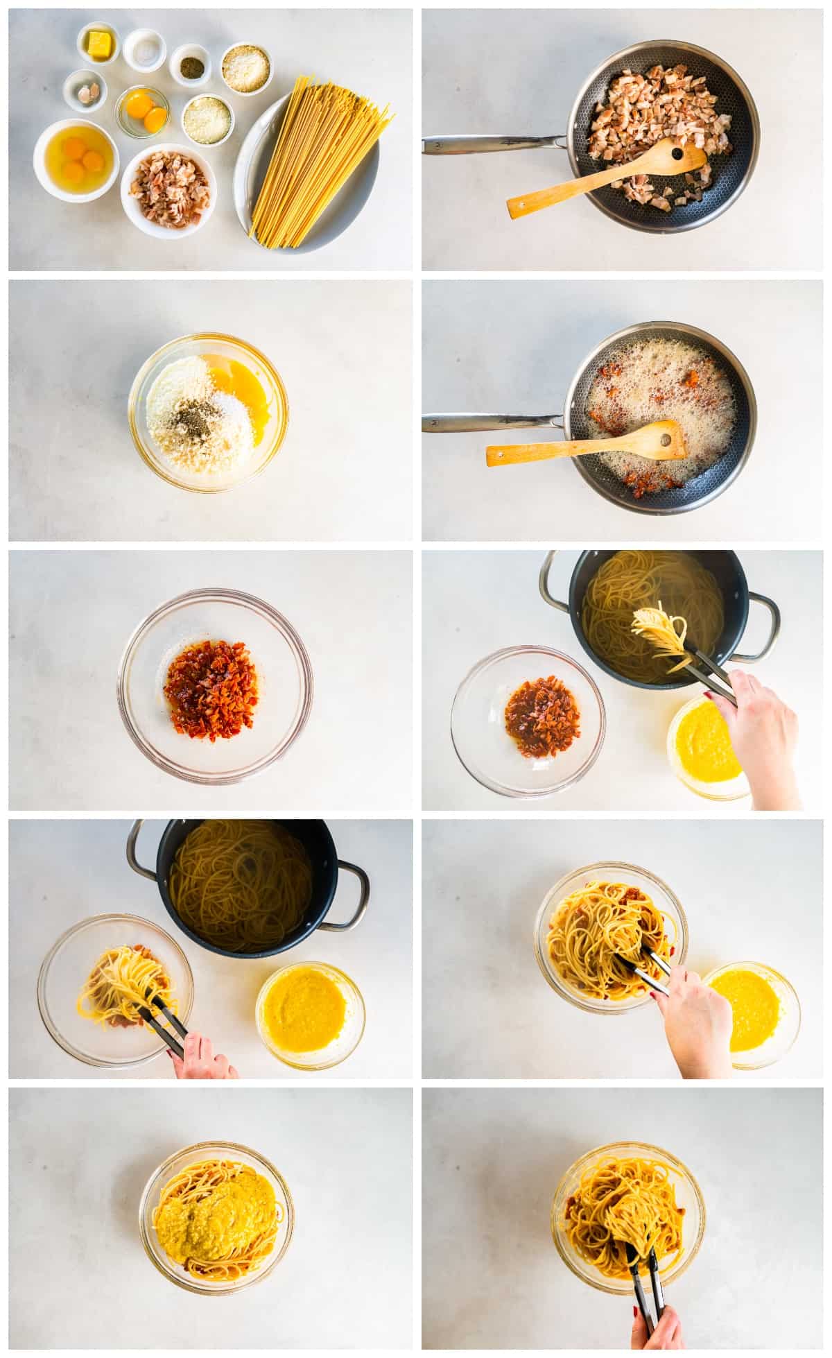 step by step photos for how to make pasta carbonara.