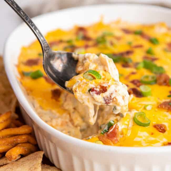 a spoon dipping into crack chicken dip