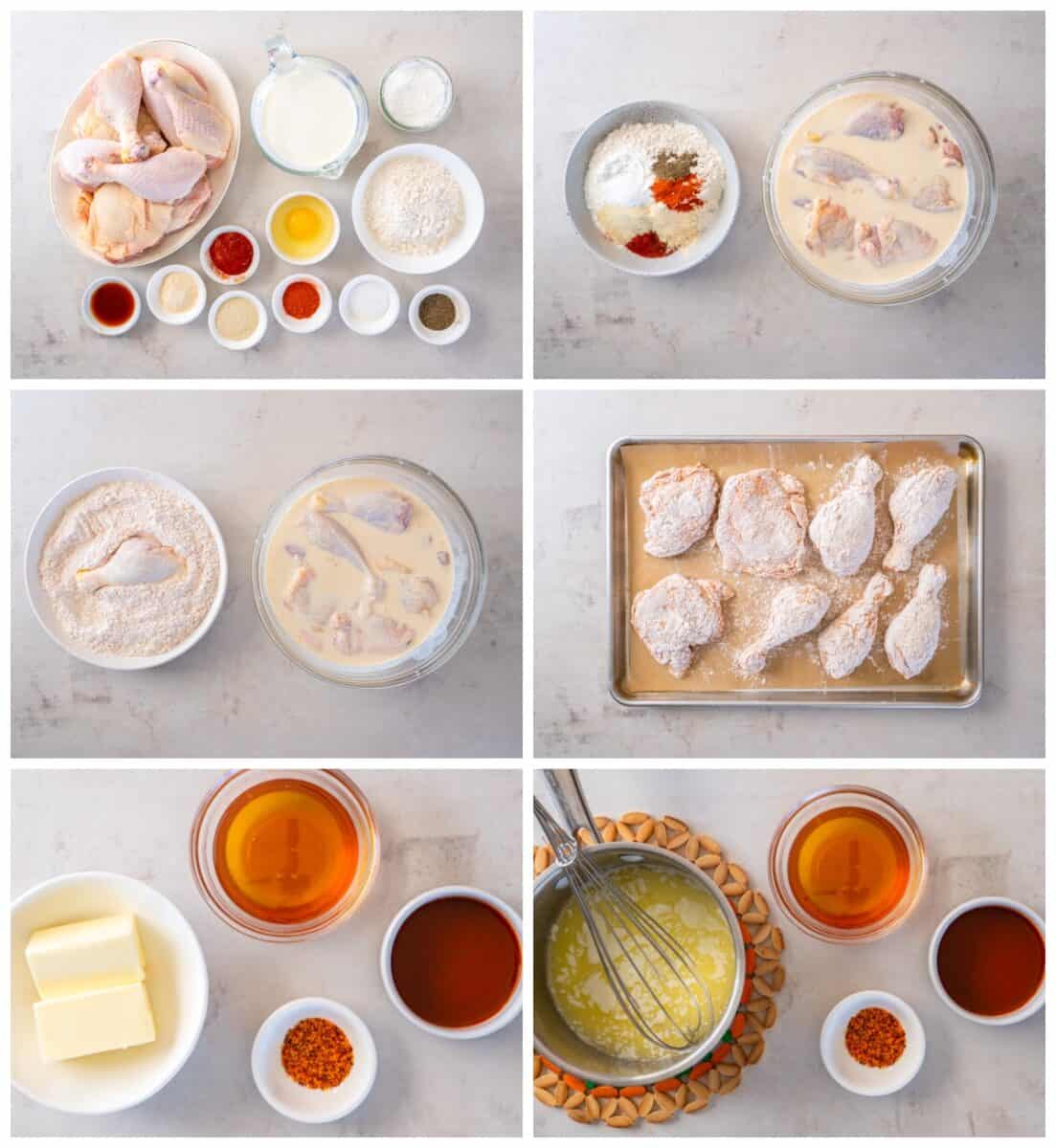 how to make hot honey fried chicken step by step photo collage