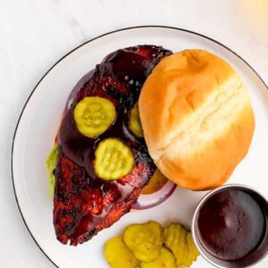 bbq chicken breast sandwich on a plate