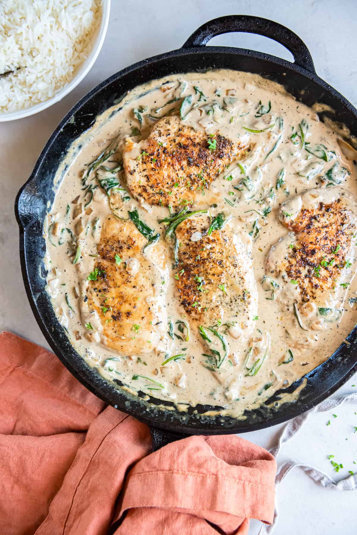 creamy chicken skillet with spinach and herbs