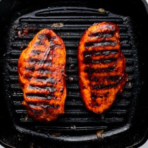 bbq chicken breasts on a grill pan