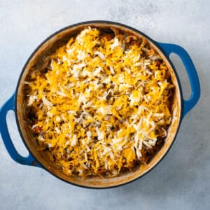 chicken enchilada filling topped with shredded cheese