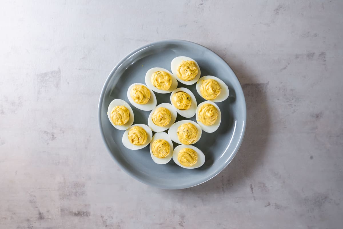 a plate of deviled eggs