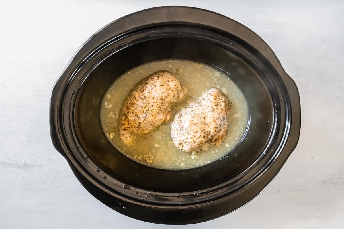two chicken breasts in the crockpot