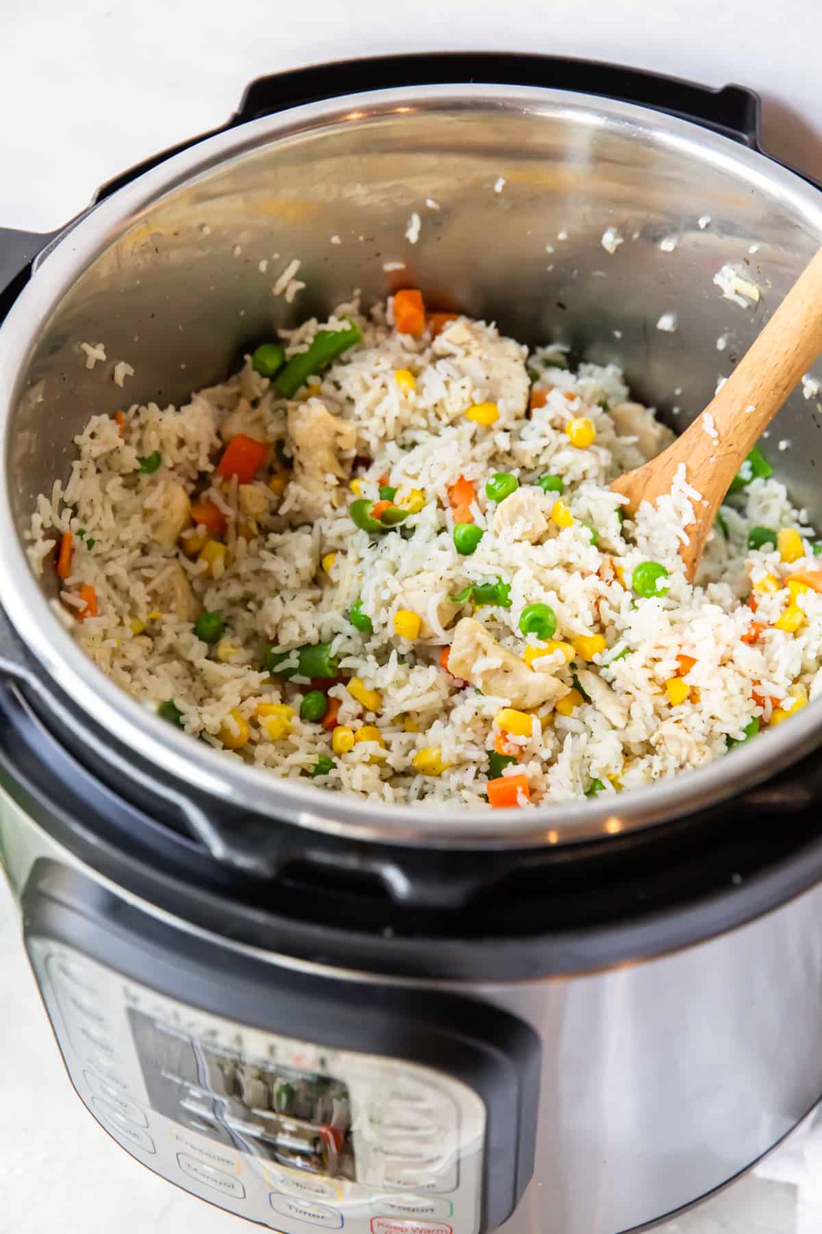 instant pot filled with chicken and rice