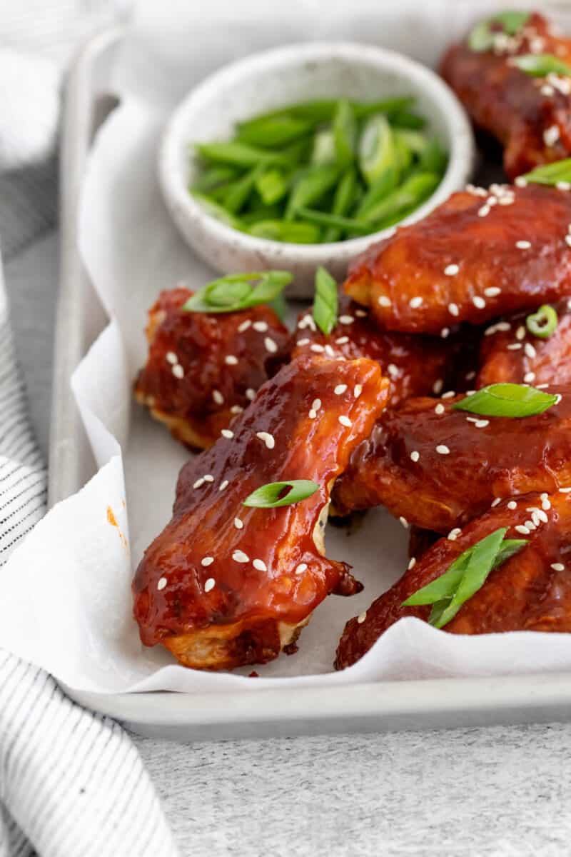 close up on Korean baked chicken wings