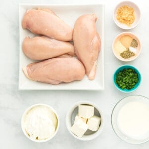 overhead view of ingredients for creamy herb chicken.