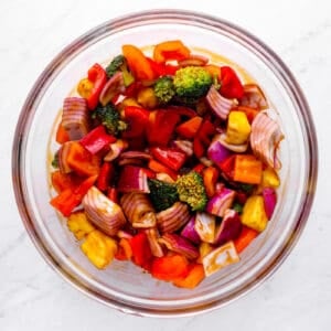 teriyaki vegetables in a mixing bowl