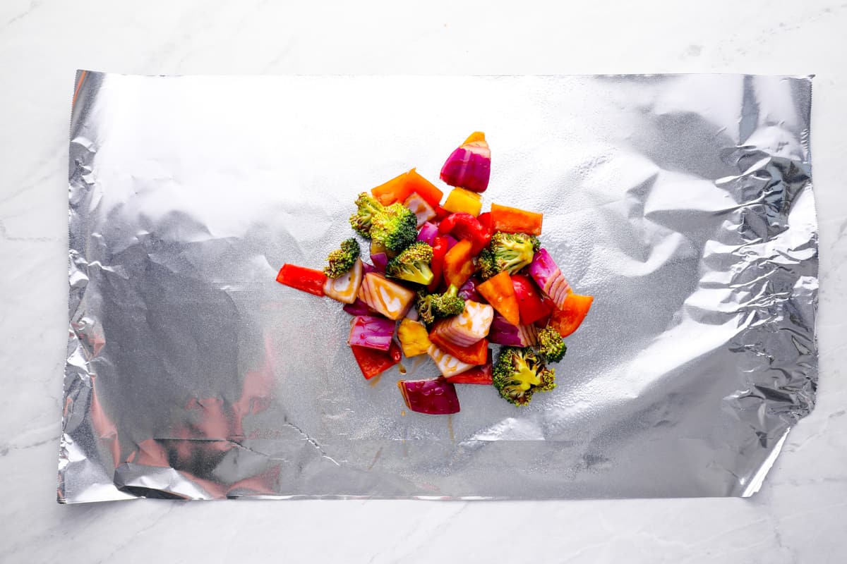 vegetables on a piece of foil