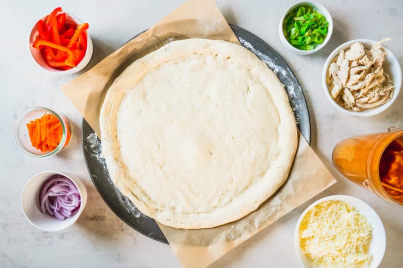 pizza dough and ingredients