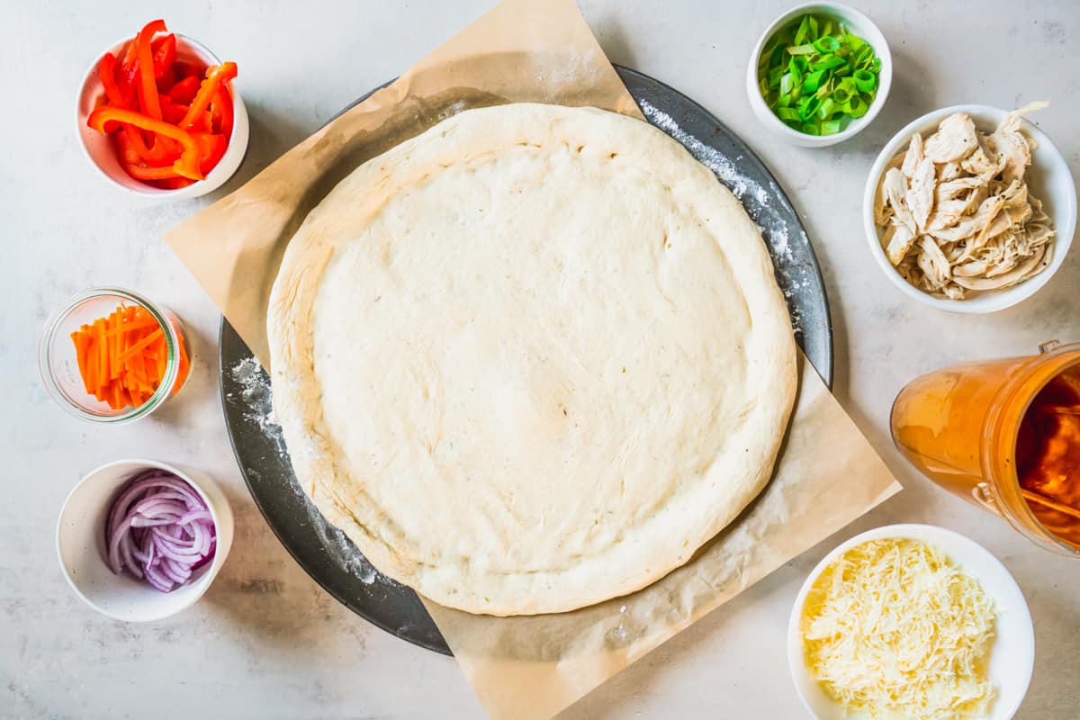 pizza dough and ingredients