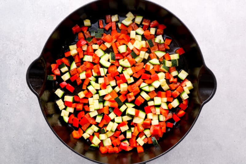 diced vegetables in a skillet