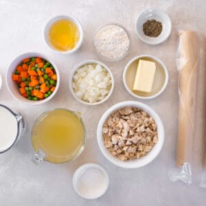 overhead view of ingredients for chicken hand pies.
