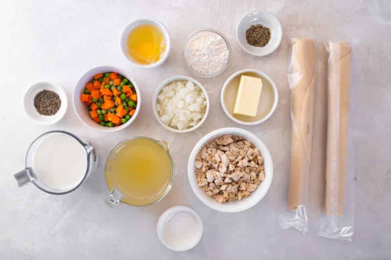 overhead view of ingredients for chicken hand pies.