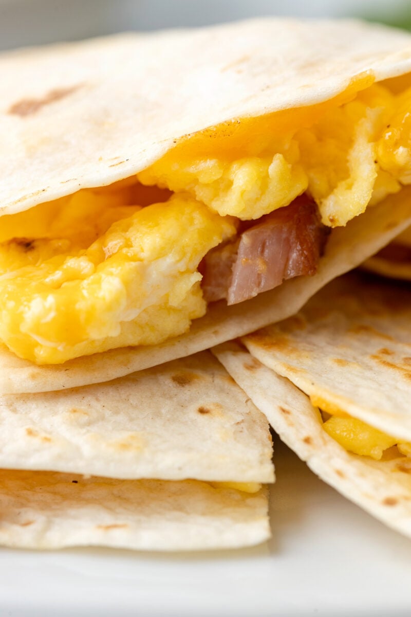 close up of breakfast quesadillas.