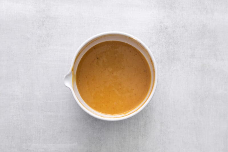 overhead view of chick fil a sauce in a white bowl.