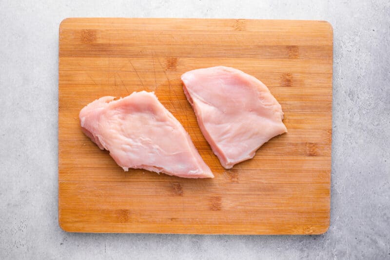 chicken breast flattened and cut in half