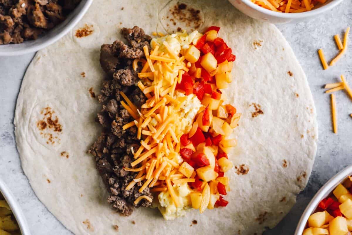 filling lined up in the center of a tortilla