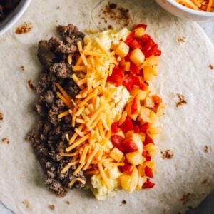 filling lined up in the center of a tortilla