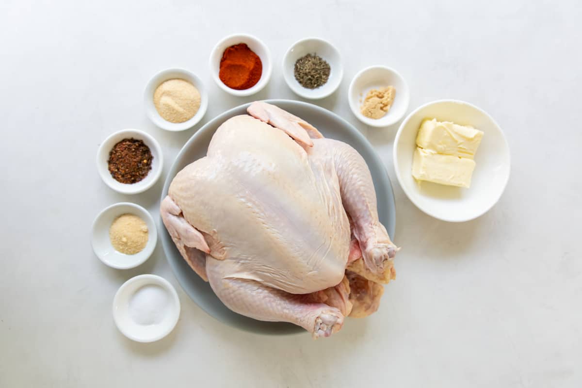 Ingredients for rotisserie-style chicken.