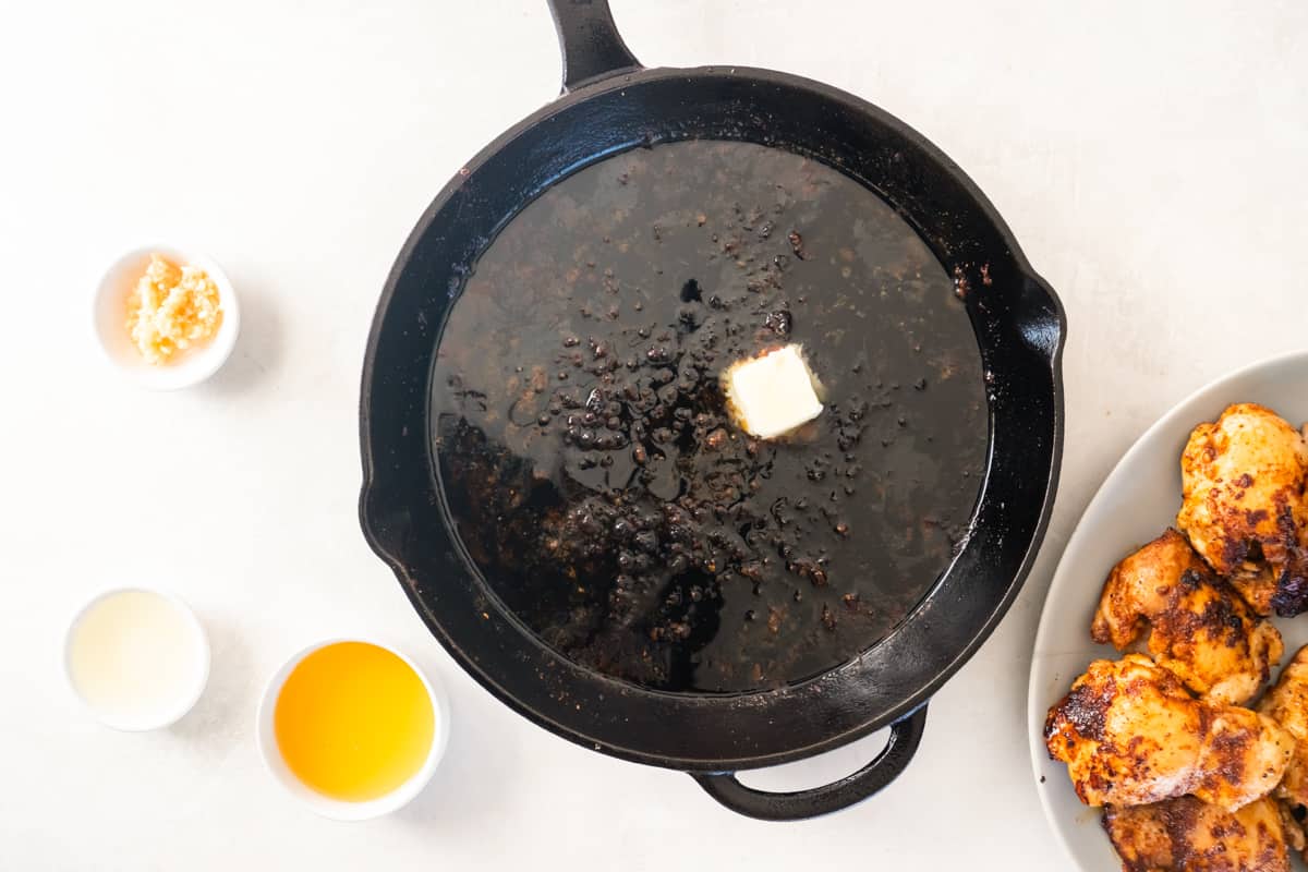 Butter melting in a skillet.