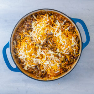 skillet meal topped with cheese