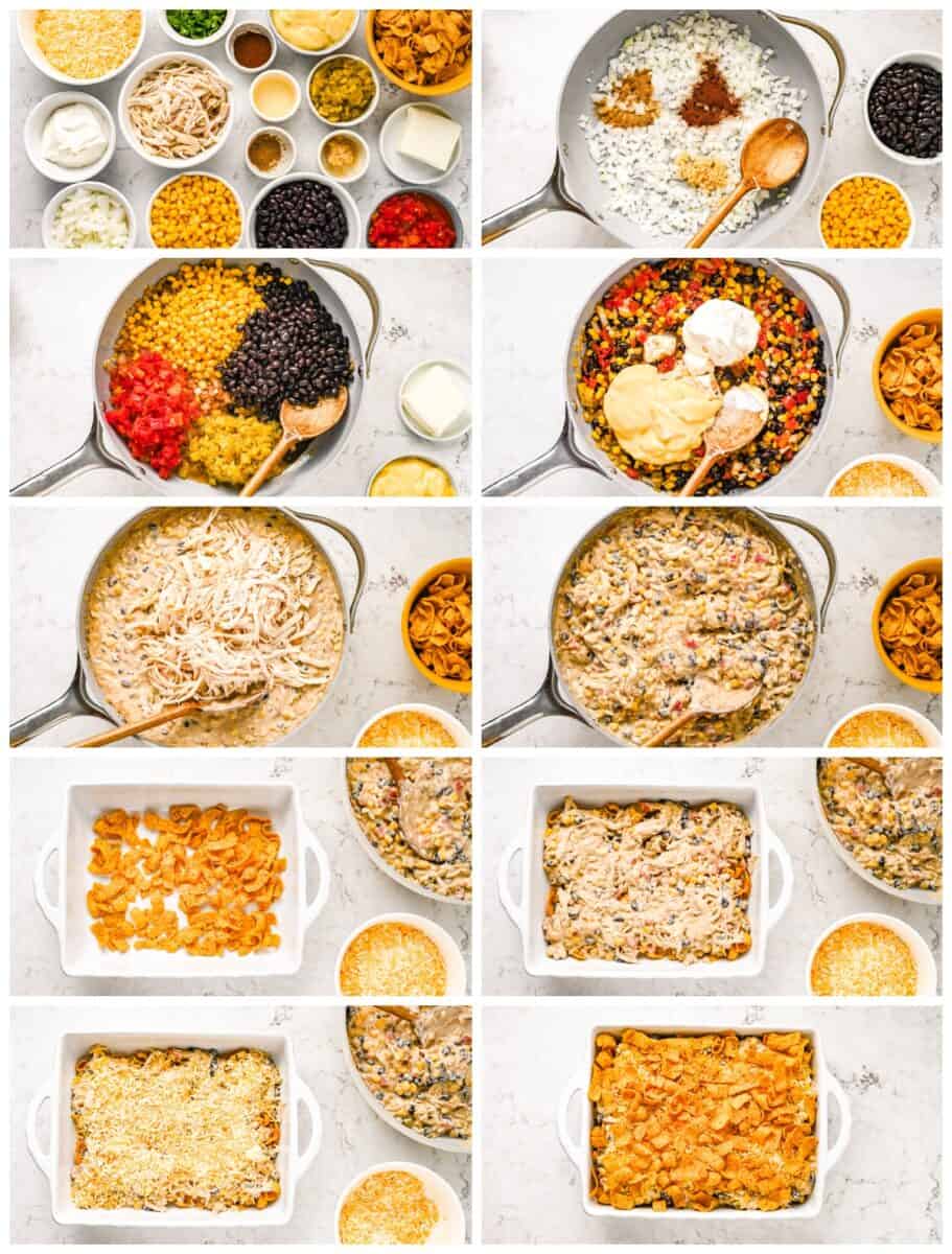 step by step photos for how to make frito casserole.