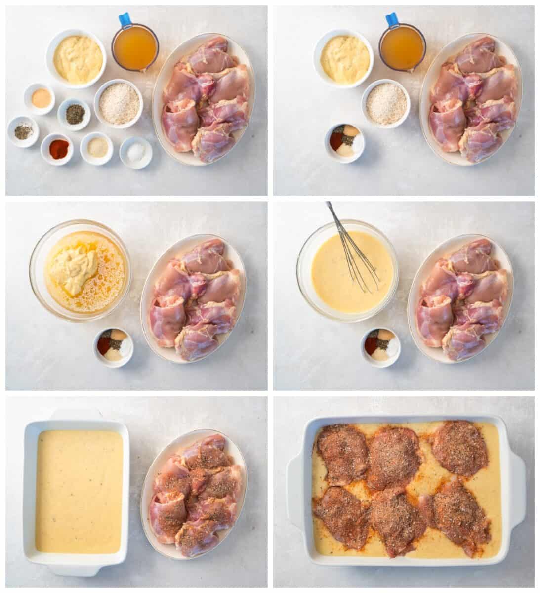step by step photos for how to make baked chicken and rice.