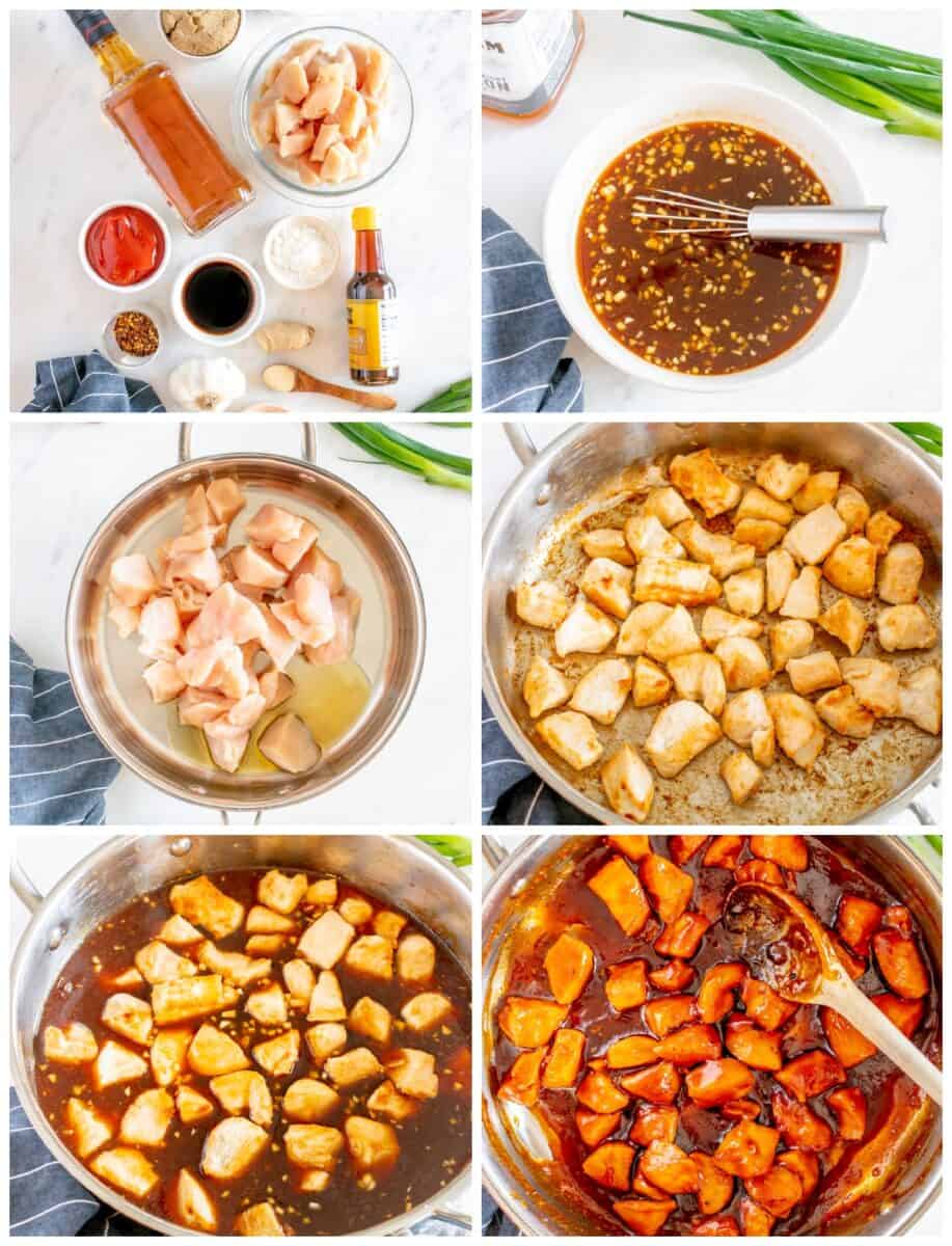 step by step photos for how to make bourbon chicken.