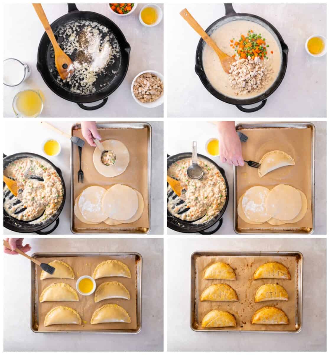 step by step photos for how to make chicken hand pies.