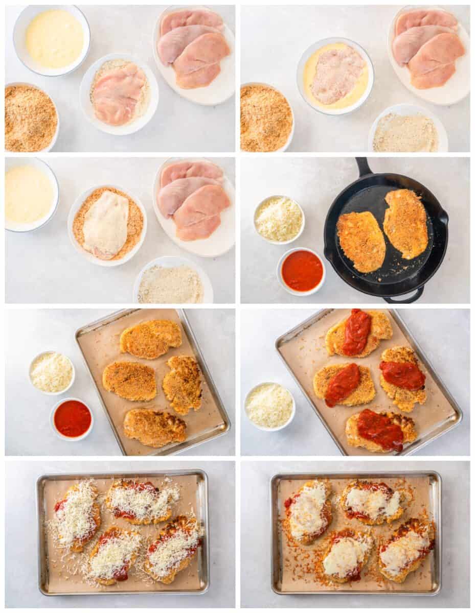 step by step photos for how to make keto chicken parmesan.