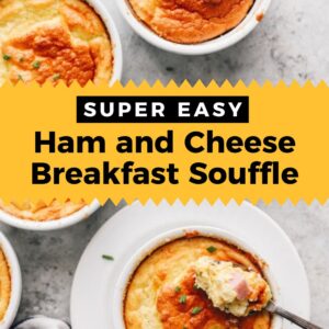 Super easy breakfast souffle with ham and cheese.